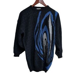 Vintage 1980’s  Women’s Sweater Size 18 Blue Black Silver Metallic